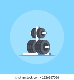 Metal rack with additional weights for barbell. Flat style icon design. Bodybuilding, fitness, sport, healthy lifestyle concept.