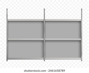 Metal rack with shelves for storage. Template isolated on transparent background. Stock vector illustration