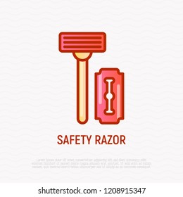 Metal razor with blade thin line icon. Modern vector illustration.