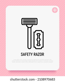 Metal razor with blade thin line icon. Modern vector illustration.