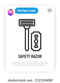 Metal razor with blade thin line icon. Modern vector illustration.