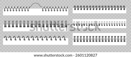 Metal realistic binder for calendar or notebook, textbook or notepad vector set