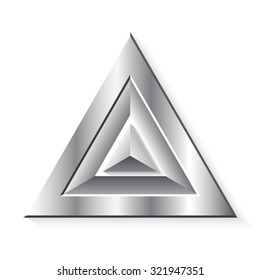 Metal realistic geometrical  triangles on white background 