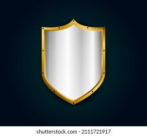 Metal realistische Schild, Vektorgrafik. Silber mit goldenem königlichem Design. Vorlage für Sicherheits- und Sicherheitssymbole.