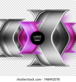 Metal realistic techno purple arrow background design template
