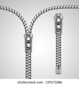 Metal Realistic Zipper Template Vector Illustration