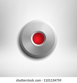 Metal record button isolated on gray background. Rec symbol. Vector illustration.