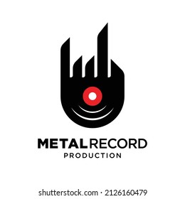 Metal Record Logo Design with Metal Hand Gesture Concept