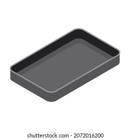 Metal rectangular baking tray for baking meat, fish, cake, pie or other food, isometric style. Vector illustration isolated on white background.