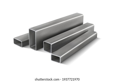 Metal rectangular hollow bars for structural reinforcement. 3d vector illustration