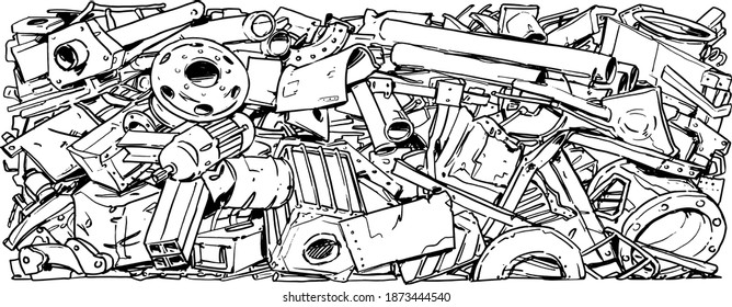 Metal recycling background. Scrap Metal. Cartoon Illustration