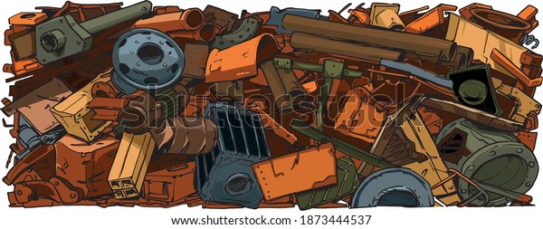 Metal recycling background. Scrap Metal.\
Cartoon Illustration