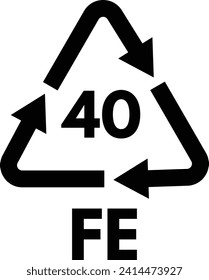 Metal recycling code FE 40 icon . Ecology recycling sign vector