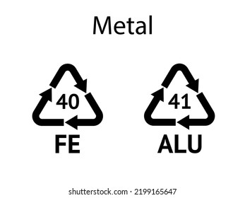 Metal Recycling codes. Recycling symbol on an isolated background. Mobius tape.
Special icon for sorting and recycling. Secondary use. Vector illustration for Packaging Marking.