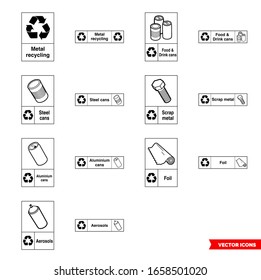 Metal recycling signs icon set of outline types. Isolated vector sign symbols. Icon pack.