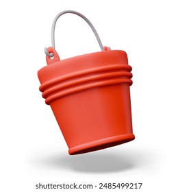 Metal red bucket in realistic style. Classic firefighting equipment for extinguishing flames