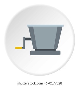 Metal retro juicer or grinder icon in flat circle isolated vector illustration for web