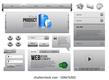 Metal Ribbons Website Design Elements 3: Buttons, Form, Slider, Scroll, Icons, Tab, Menu, Navigation Bar, Box, Accordion, Video Player, Template, Web