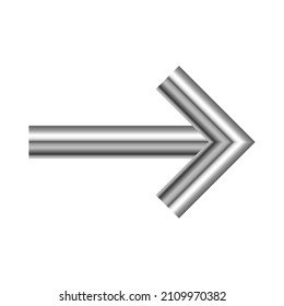 Flecha derecha de metal aislada. Flecha de plata vectorial. Flecha redondeada cromada