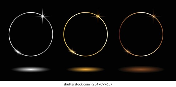 Metal Ring Frames Gold Silver and Copper Place for Text. Graphic design elements and resources vector art