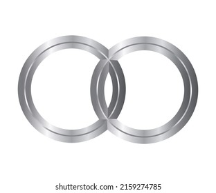 Metal rings. 3d realistic wedding rings. Two metallic circles intersect. Stock Vector