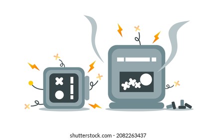 Metal robot crash broken error with spark flat vector icon design. concept page not found error 404. 