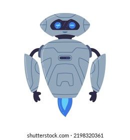 Metal Robot Machine with Limbs and Fire Turbine for Labor Automation Vector Illustration