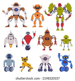 Metal Robot Machine with Limbs for Labor Automation Vector Set