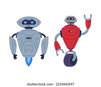 Metallrobot-Maschine mit Limben für Vektor-Vektorset für Arbeitsautomatisierung