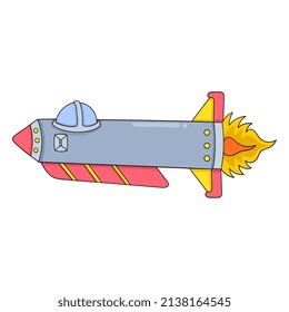 metal rocket flying to outer space, vector illustration art. doodle icon image kawaii.