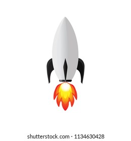 metal rocket space ship taking off to orbit vector : isolated on white background