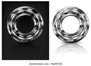 Metal roller bearings on white & black background, vector illustration