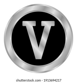 Metal roman numeral five button. Vector illustration.