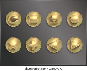 metal round icons flat. tools. arrows