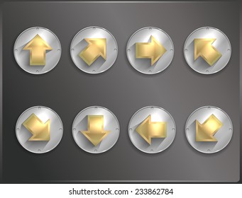 metal round icons Steampunk, flat. Arrows. Vector illustration