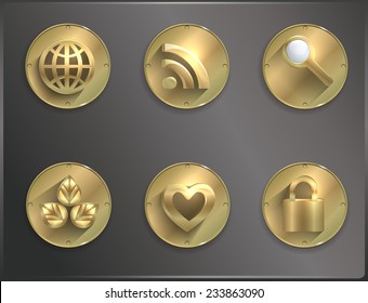 metal round icons Steampunk, flat. Smartphone, vector illustration