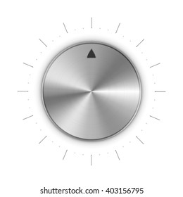 Metal round knob with mark and scale divisions, isolated on white