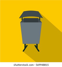 Metal rubbish bin icon. Flat illustration of metal rubbish bin vector icon for web on yellow background