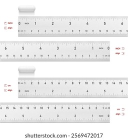 Metal ruler mockup isolated on white background. Vector illustration isolated on white background. Ready for use in presentation, promo, advertising. EPS10.	