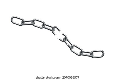 Metal rusty chain realistic composition with isolated images of breaking chain vector illustration