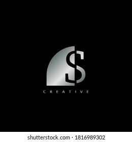 Metal S Letter Logo Illustration Template. Abstract techno half negative space style.