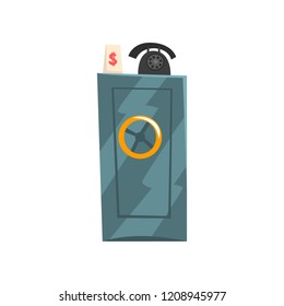 Metal safe box, old unnecessary thing, garage sale vector Illustration on a white background