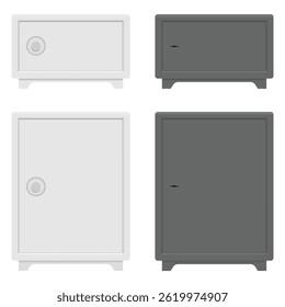 Metal safe with combination lock and keyhole isolated on white background. Collection of steel bank safes. Vector