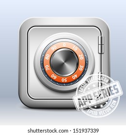 Metal safe icon with combination lock on white background, app series
