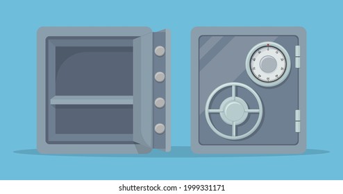 Metal safe with opened and closed door. Vector illustration. Eps 10.