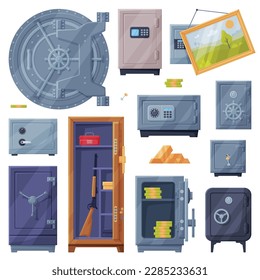 Metal Safe or Strongbox for Securing Valuable Object Vector Set