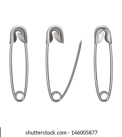 Metal safety pin on white background. Vector illustration