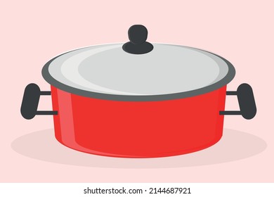 metal saucepan with red lid for soup kitchen utensils for cooking item
