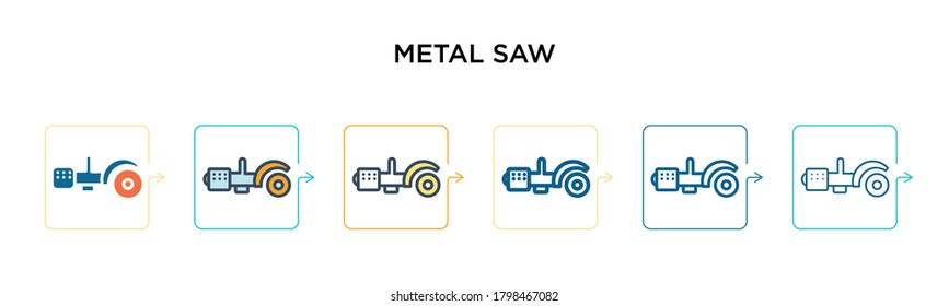 Metal saw vector icon in 6 different modern styles. Black, two colored metal saw icons designed in filled, outline, line and stroke style. Vector illustration can be used for web, mobile, ui