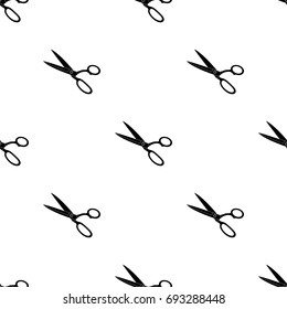 Metal scissors with blue handles.Sewing or tailoring tools kit single icon in black style vector symbol stock illustration.